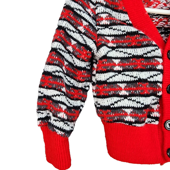 Vintage 80s Baby Sweater Boys 24 Months Red Knit Button Down V-Neck Long Sleeve - Picture 4 of 9